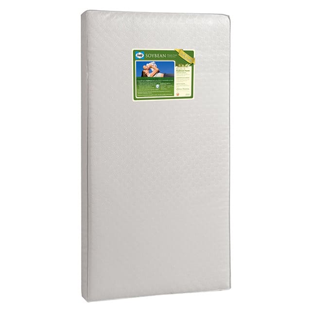Sealy Soybean Foam-Core Infant/Toddler Crib Mattress Extra Firm Air Quality Certified Foam Hypoallergenic Soy Foam Lightweight 52x28 Durable Waterproof Cover 