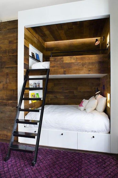 bunk beds bedroom built mezzanine space bed bunks leandro ashe modern rooms desiretoinspire plank stairs shared apartment boys sfgirlbybay cool