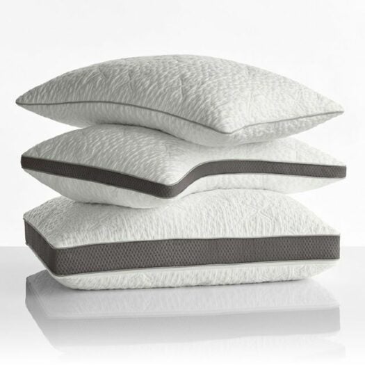 ComfortFit Pillows stacked ontop of each other, gray and white