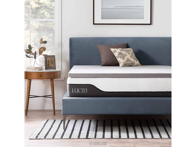 Lucid Memory Foam King Mattress Topper Hypoallergenic 4 in Plush Layer Charcoal 