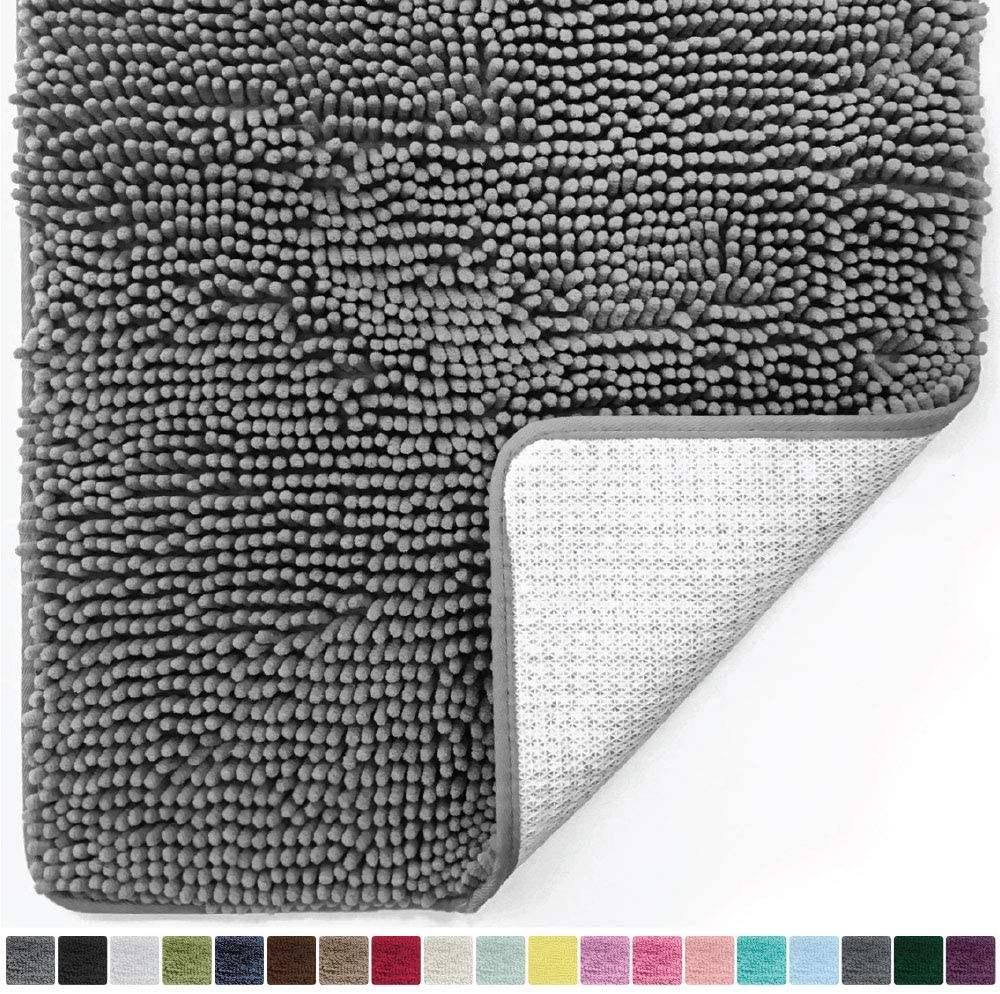 Super Thick Chenille Non Slip Bathroom Mat Single Flamingo P Thick and Durable Absorbent Soft Microfibers Bath Rugs 47W X 17L Inches Gray