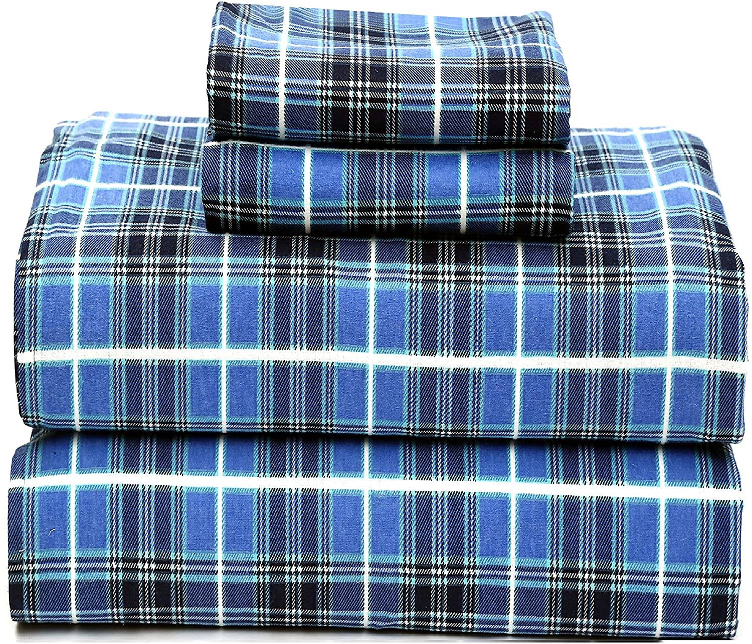 Royals Heavy Soft 100% Cotton Flannel Sheets Thick 3pc Bed Sheet Set Twin XL Blue Heavy and Ultra Soft Cotton Flannel Deep Pocket