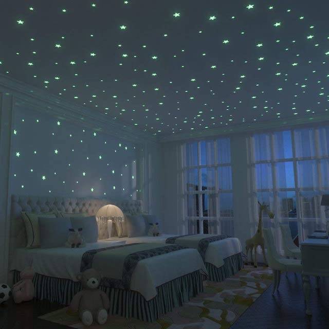 100 Glow In The Dark Star and Moon Shape for Ceiling Wall Bedroom US 
