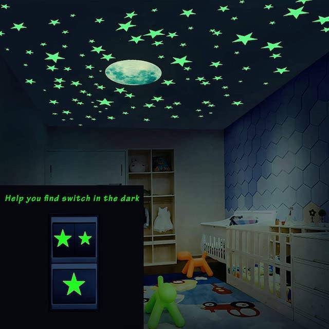 Glow In The Dark Stars Plastic Fun Wall Ceiling Art Luminous Space Stickers 