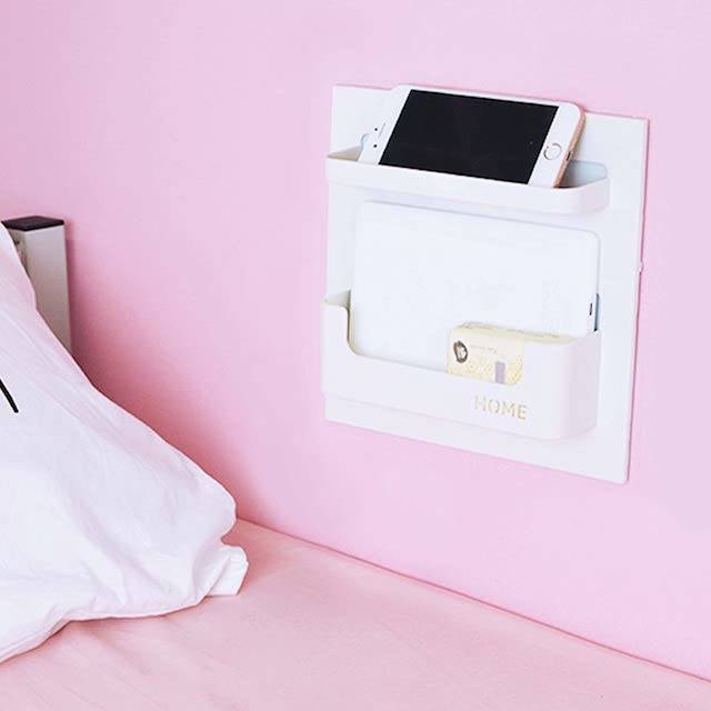 mDesign Bedside Organiser — Hanging Bedside Storage Unit with 4 Pockets — Bedside Pocket for Holding Phones Remote Controls and More — Light Grey Bottles