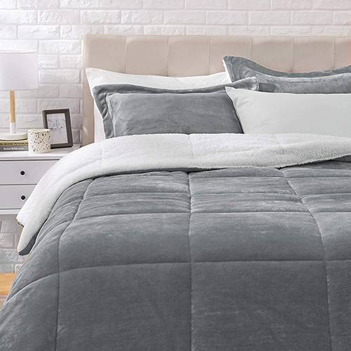 Dark Grey Bedsure Luxurious Micromink Sherpa Twin Comforter Set 2 Pieces 1 Comforter 68x88 and 1 Pillow sham Reversible Down Alternative Comforter Machine Washable