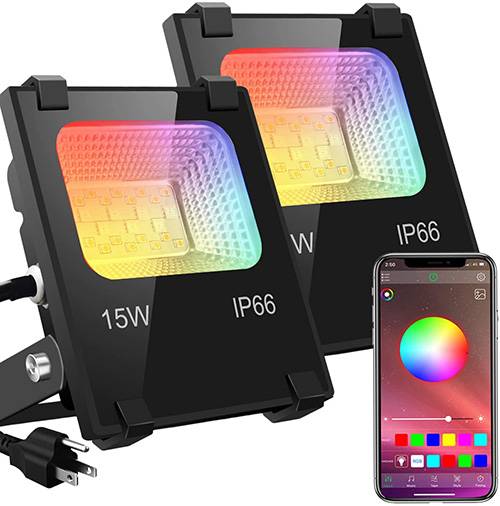 Garden Landscape，Easter Decoration BMOT 2 Pack 10W LED Floodlight，Colour Changing Flood Lights with Remote Control，16 Colours 4 Modes，IP65 Waterproof，for Stage