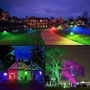 Garden Landscape，Easter Decoration BMOT 2 Pack 10W LED Floodlight，Colour Changing Flood Lights with Remote Control，16 Colours 4 Modes，IP65 Waterproof，for Stage