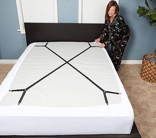 Sheet straps attach to the bottom side of your fitted sheet and pull it tightly around the mattress ensuring a secure fit all night long.
